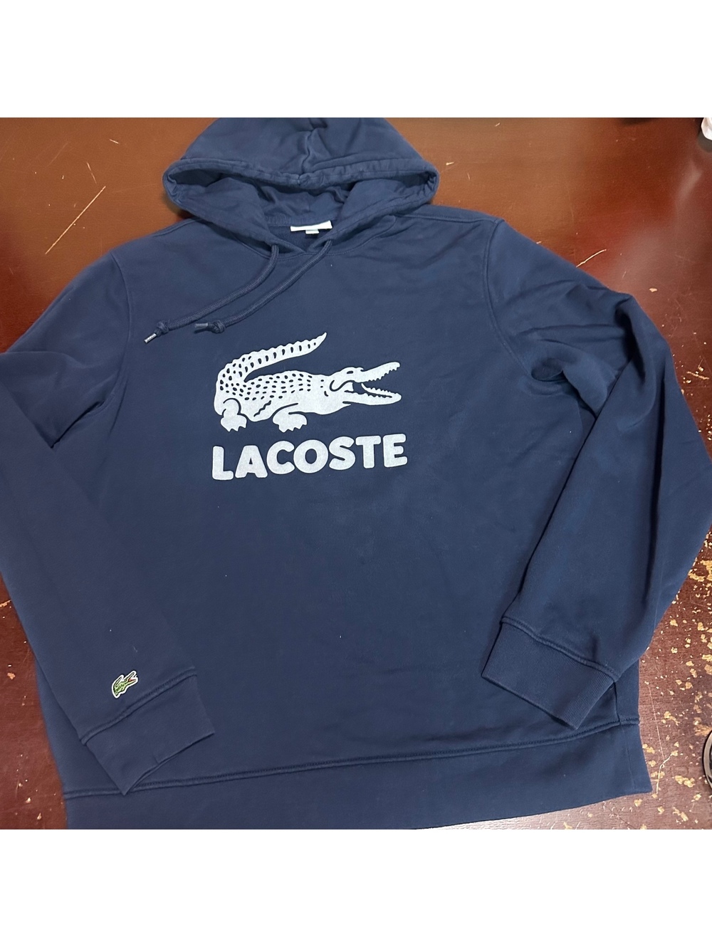 Lacoste Blue crocodile graphic men’s pull over hoodie, XL